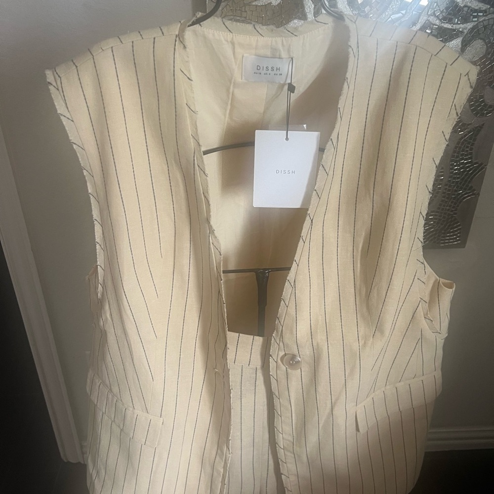 DISSH Cream Pinstripe Wide Leg Jumpsuit - Picture 3 of 7